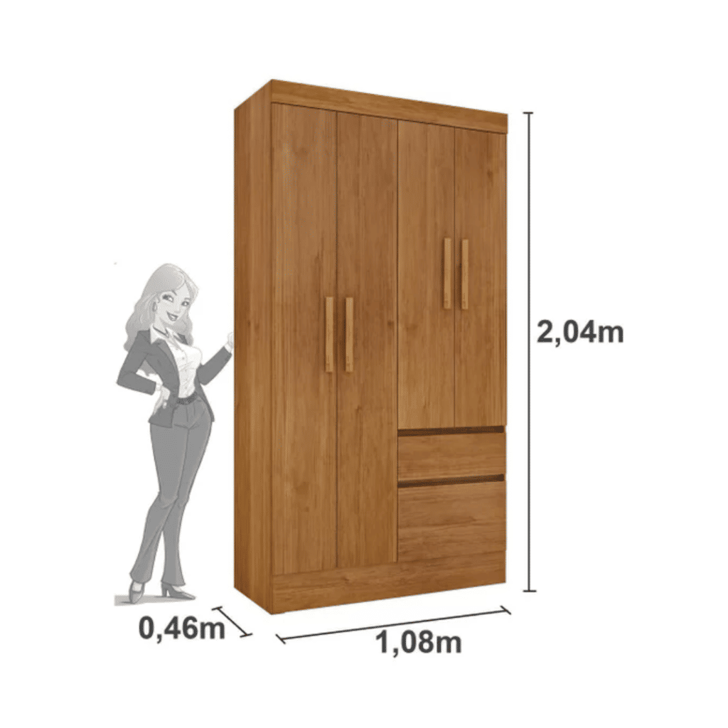 Guarda-Roupa Solteiro 4 Portas 2 Gavetas Oregon Cinamomo - Tcil Móveis  Guarda-Roupa Solteiro 4 Portas 2 Gavetas Oregon Cinamomo - Tcil Móveis