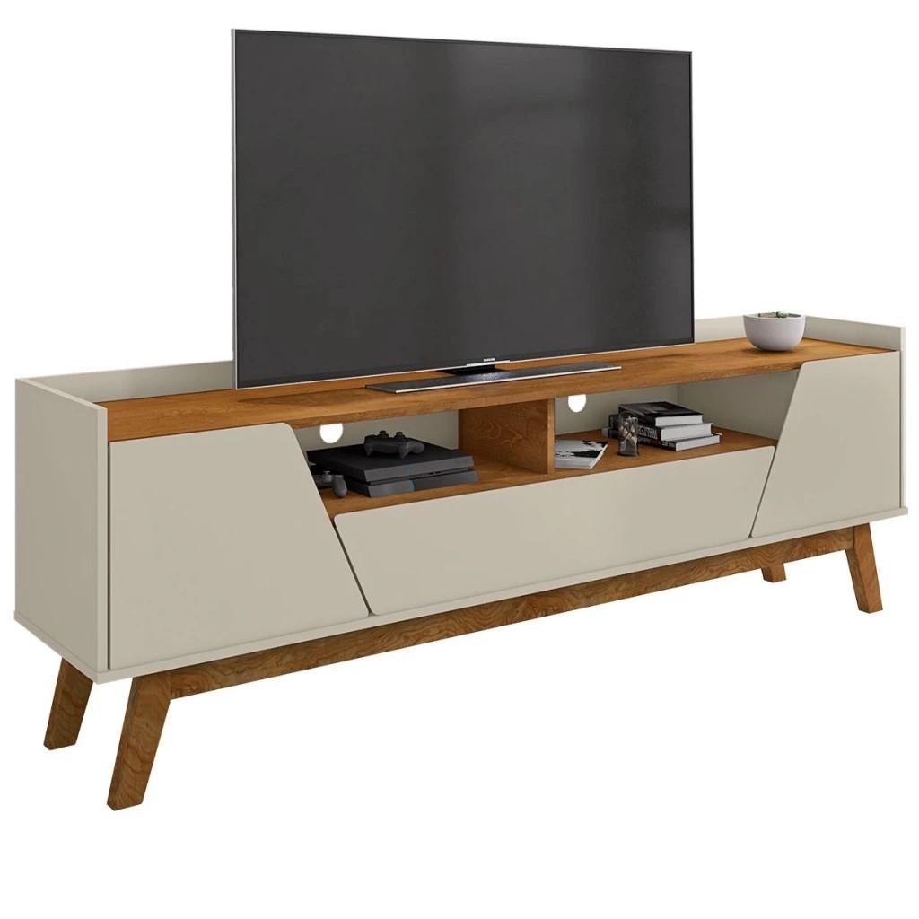 Rack Sala Florença para TV até 70 Polegadas com Pés Madeira Bechara Off White/Naturale