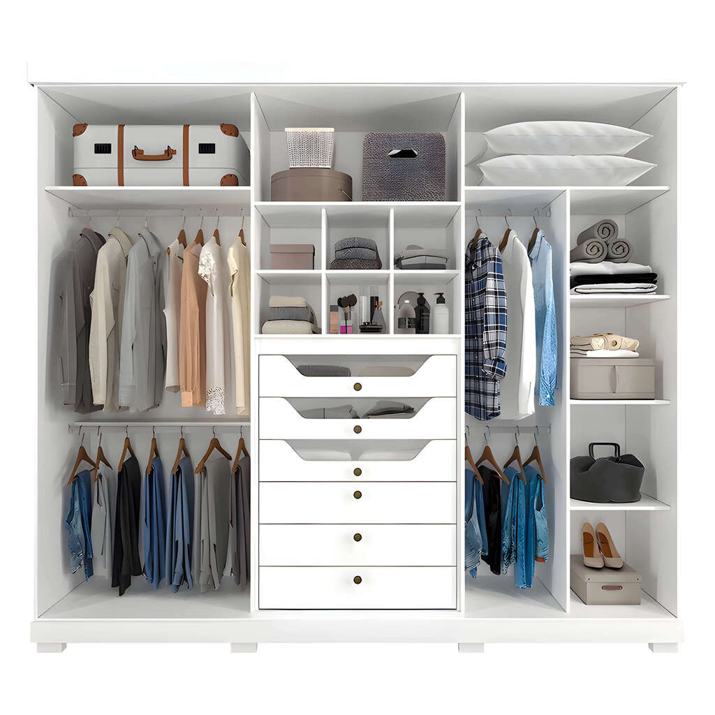 Guarda-Roupa Casal com Espelho 6 Portas em MDF Panan Móveis Guarapari Branco Guarda-Roupa Casal com Espelho 6 Portas em MDF Panan Móveis Guarapari Branco
