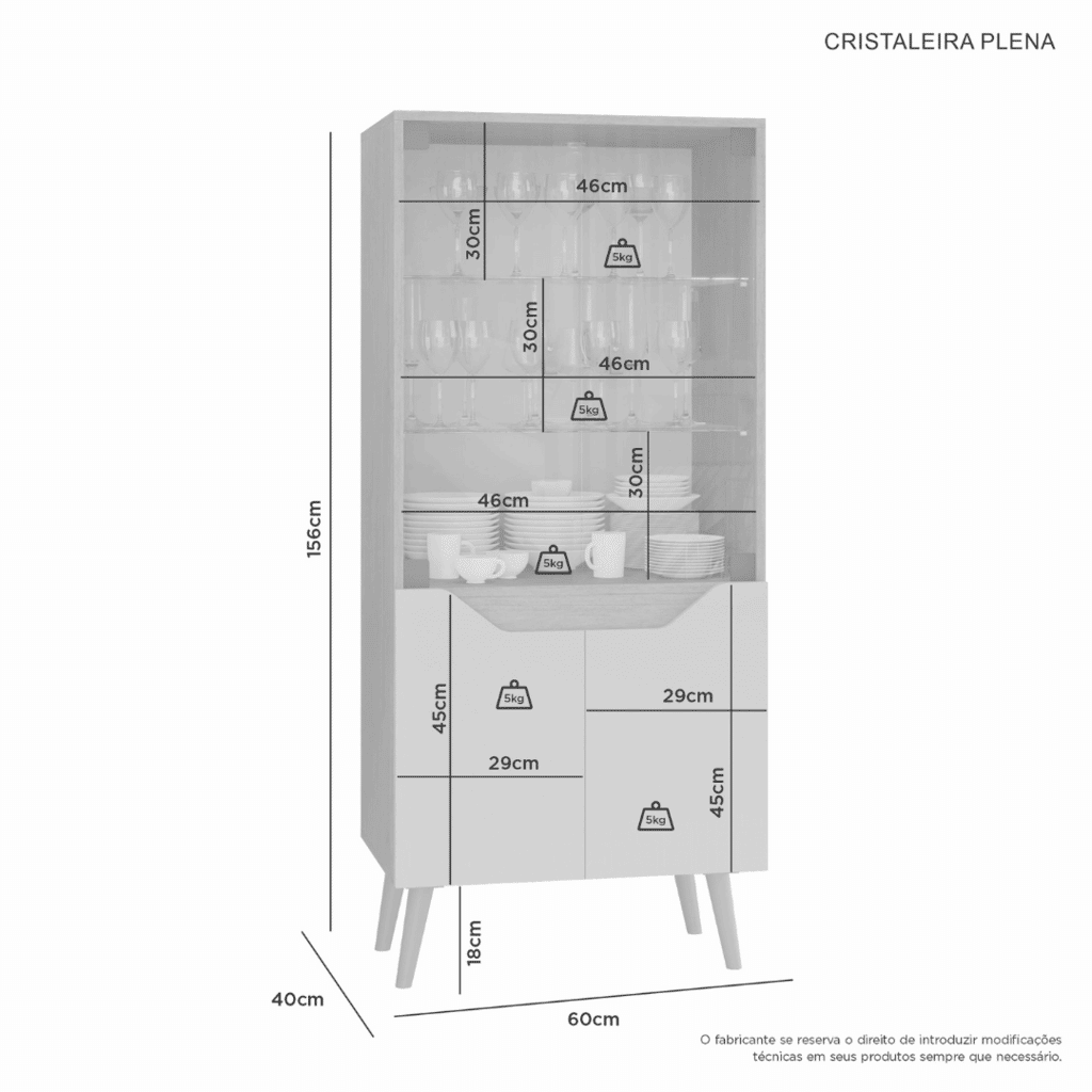 Cristaleira Plena 4 Portas Cinamomo/Off White - Jcm Móveis 