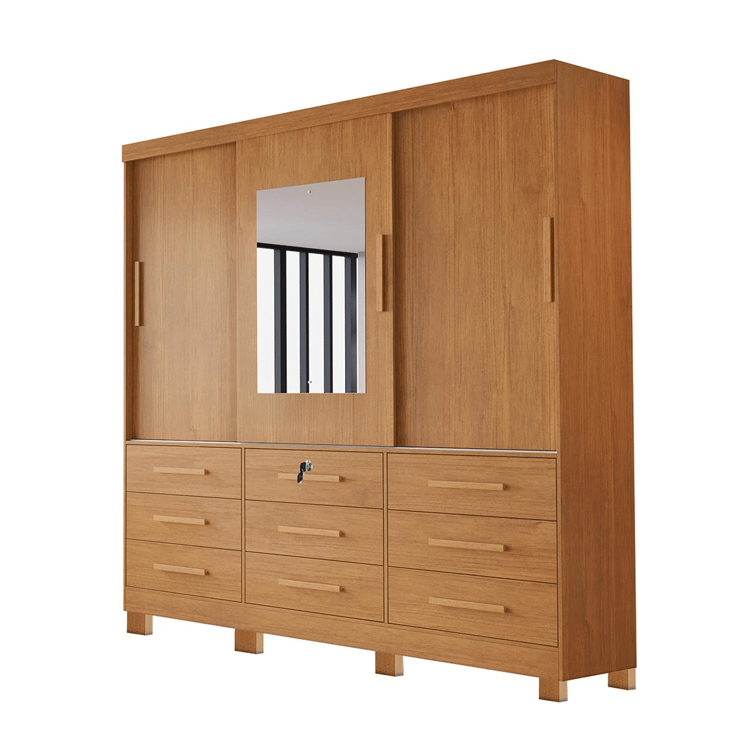 Guarda-Roupa Casal Athenas com Espelho 3 Portas 9 Gavetas Nature - Bianchi