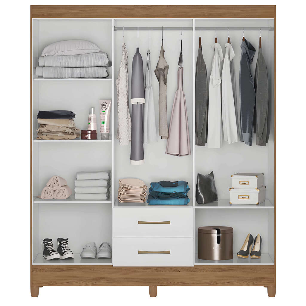 Guarda-Roupa Solteiro 6 Portas, Panamá, Naturale/Branco- Moval Guarda-Roupa Solteiro 6 Portas, Panamá, Naturale/Branco- Moval