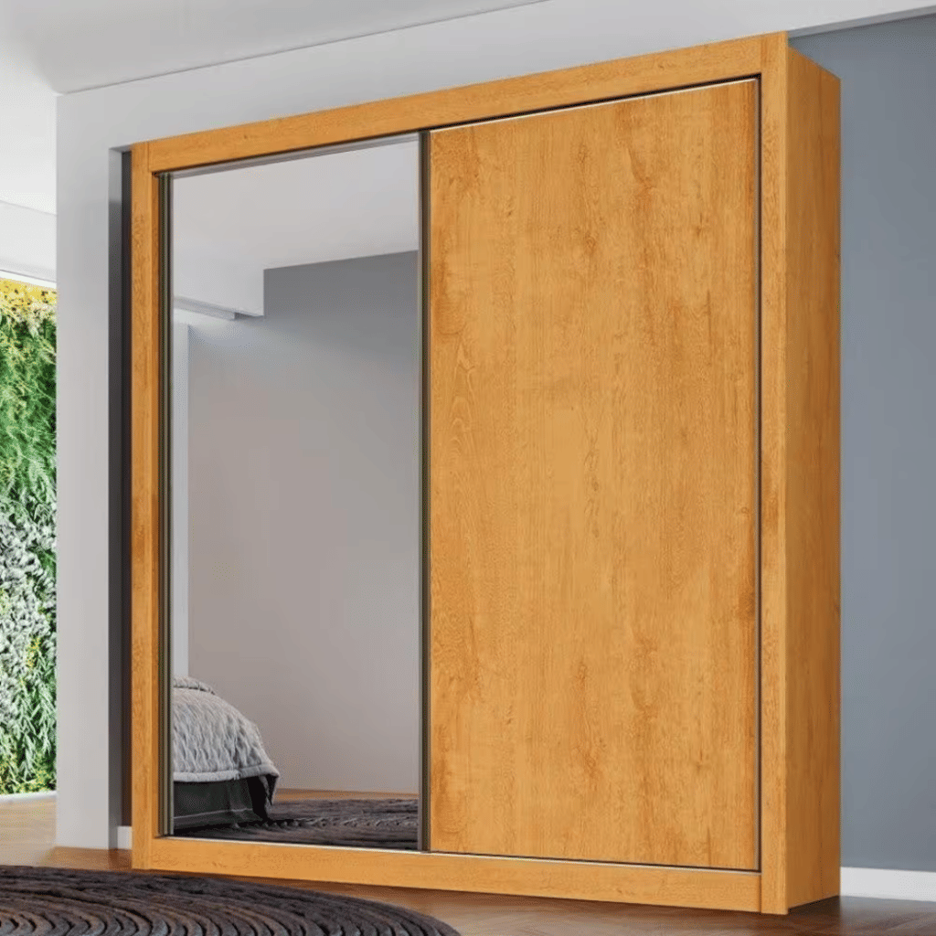 Guarda-Roupa Casal Com Espelho 100% MDF 2 Portas de Correr Zurique Peroba/Off White Europa Guarda-Roupa Casal Com Espelho 100% MDF 2 Portas de Correr Zurique Peroba/Off White Europa