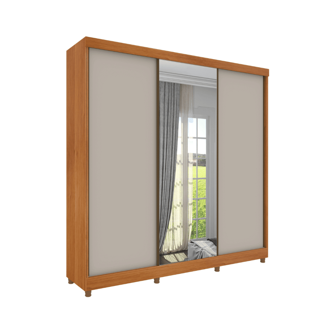 Guarda-Roupa Casal Com Espelho 3 Portas de Correr Tcil Móveis Dacar Cinamomo/Off White Guarda-Roupa Casal Com Espelho 3 Portas de Correr Tcil Móveis Dacar Cinamomo/Off White