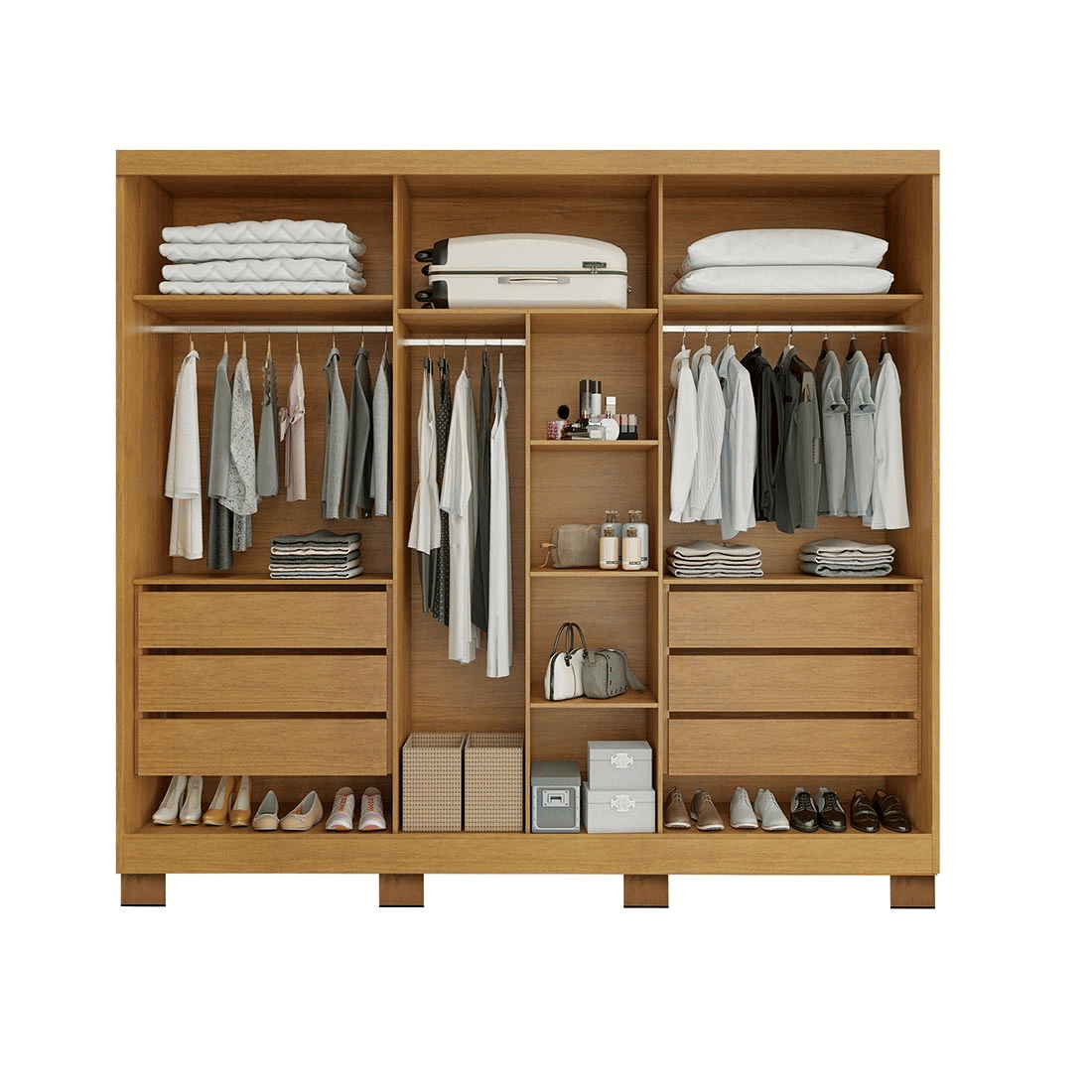 Guarda Roupa Casal Master 270 6 Portas, com Espelho, 100% MDF cor Nature/Off White - Bianchi Guarda Roupa Casal Master 270 6 Portas, com Espelho, 100% MDF cor Nature/Off White - Bianchi
