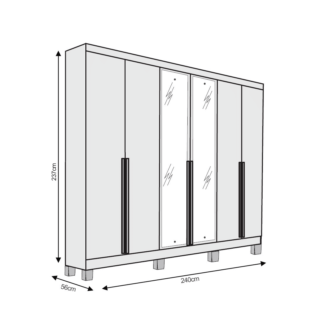 Guarda Roupa Casal Master 240 6 Portas, com Espelho, 100% MDF cor Nature/Off White - Bianchi  Guarda Roupa Casal Master 240 6 Portas, com Espelho, 100% MDF cor Nature/Off White - Bianchi