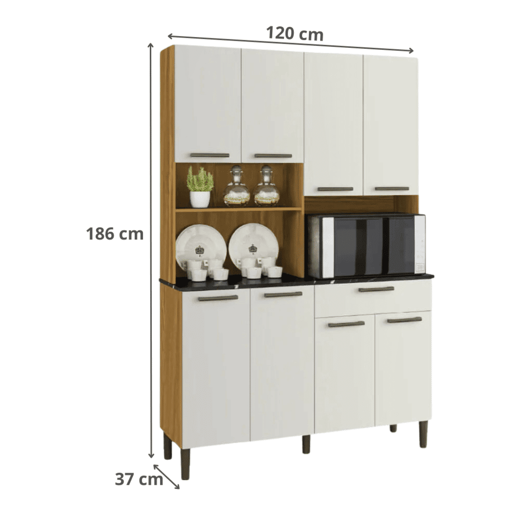 Armário de Cozinha Kit 8 Portas 1 Gaveta em MDF Ronipa Tannat Amendoa/Off White Armário de Cozinha Kit 8 Portas 1 Gaveta em MDF Ronipa Tannat Amendoa/Off White