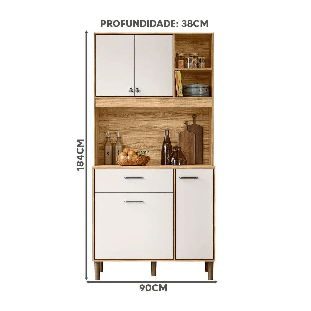 Kit Cozinha Nicioli Erva Doce 90cm 4 Portas 1 Gaveta Ipê Off White Cristal Kit Cozinha Nicioli Erva Doce 90cm 4 Portas 1 Gaveta Ipê Off White Cristal