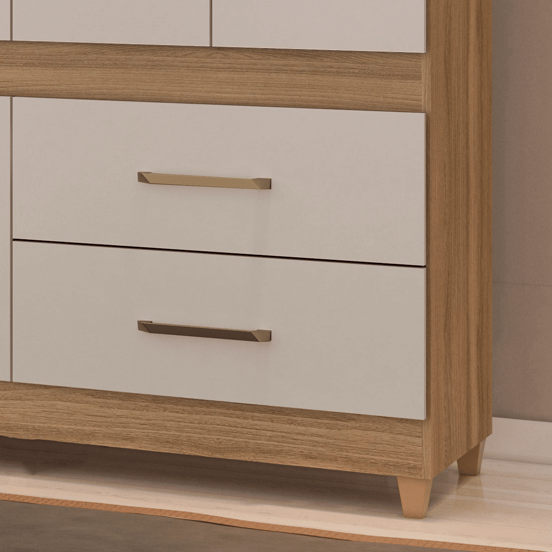 Guarda Roupa Casal Com Espelho 6 Portas Demobile Guaruja Amendoa/Off White