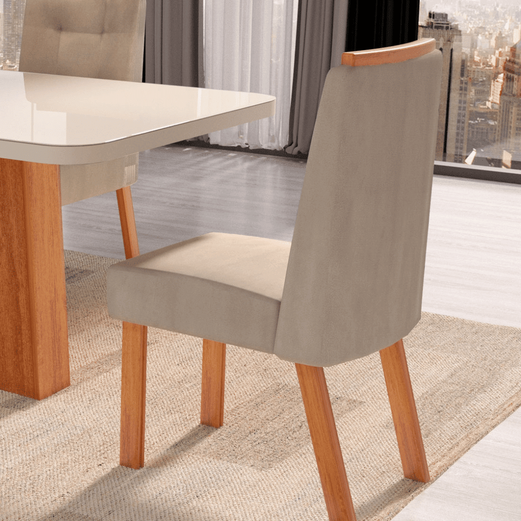 Conjunto Mesa Space  120x80 Tampo de Vidro com 04 cadeiras Fly Luxo Nature/Off White - Bom Pastor  Conjunto Mesa Space  120x80 Tampo de Vidro com 04 cadeiras Fly Luxo Nature/Off White - Bom Pastor