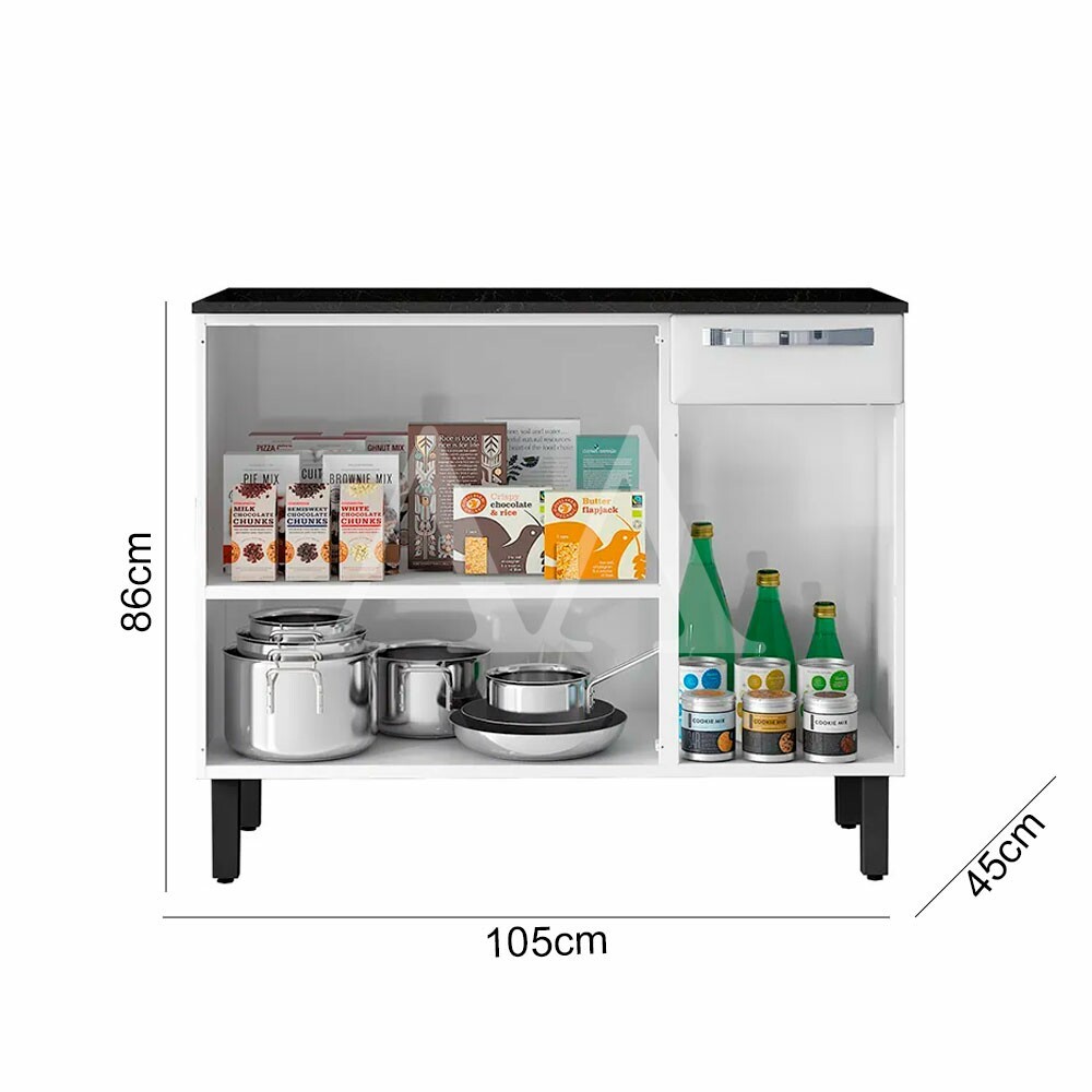Balcão Itatiaia 3 Portas 1 Gaveta com Tampo Rose IG3G1 105cm Branco Balcão Itatiaia 3 Portas 1 Gaveta com Tampo Rose IG3G1 105cm Branco