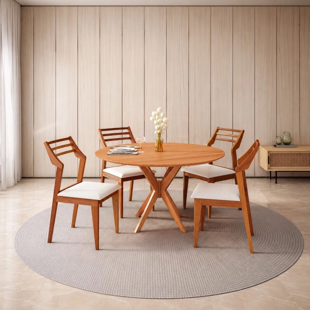 Conjunto Mesa 4 Cadeiras Agn Vitoria Redonda 90cm Tampo Laminado - Vitoria/Madeira