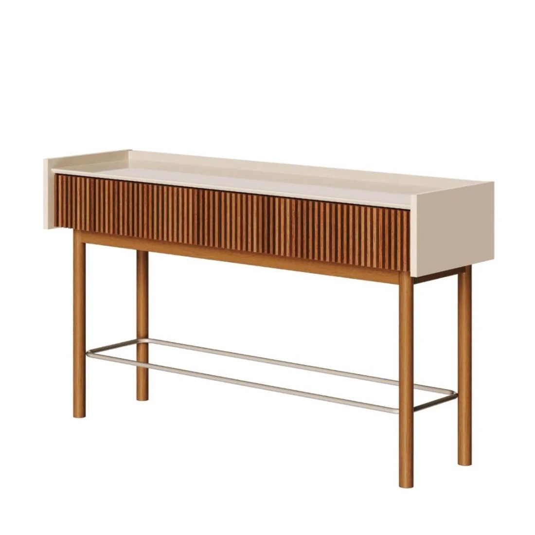 Aparador Dune Ripado 140cm Imcal 2 Gavetas Fecho Toque Madeira Maciça Corrediças Telescópicas - Off White