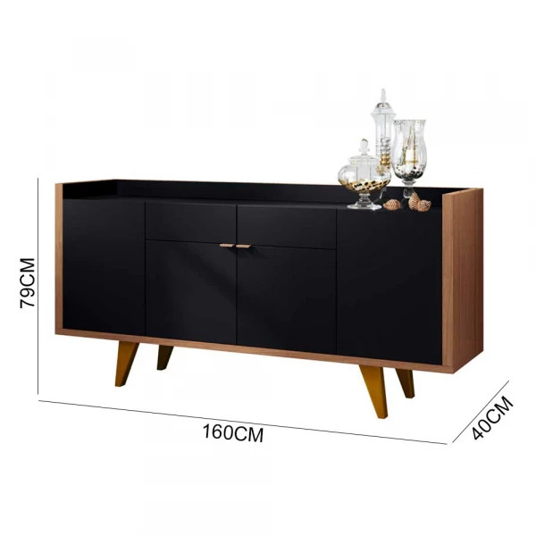 Buffet para Sala 4 Portas 2 Gavetas HB Móveis Melodia Preto/Nature Buffet para Sala 4 Portas 2 Gavetas HB Móveis Melodia Preto/Nature