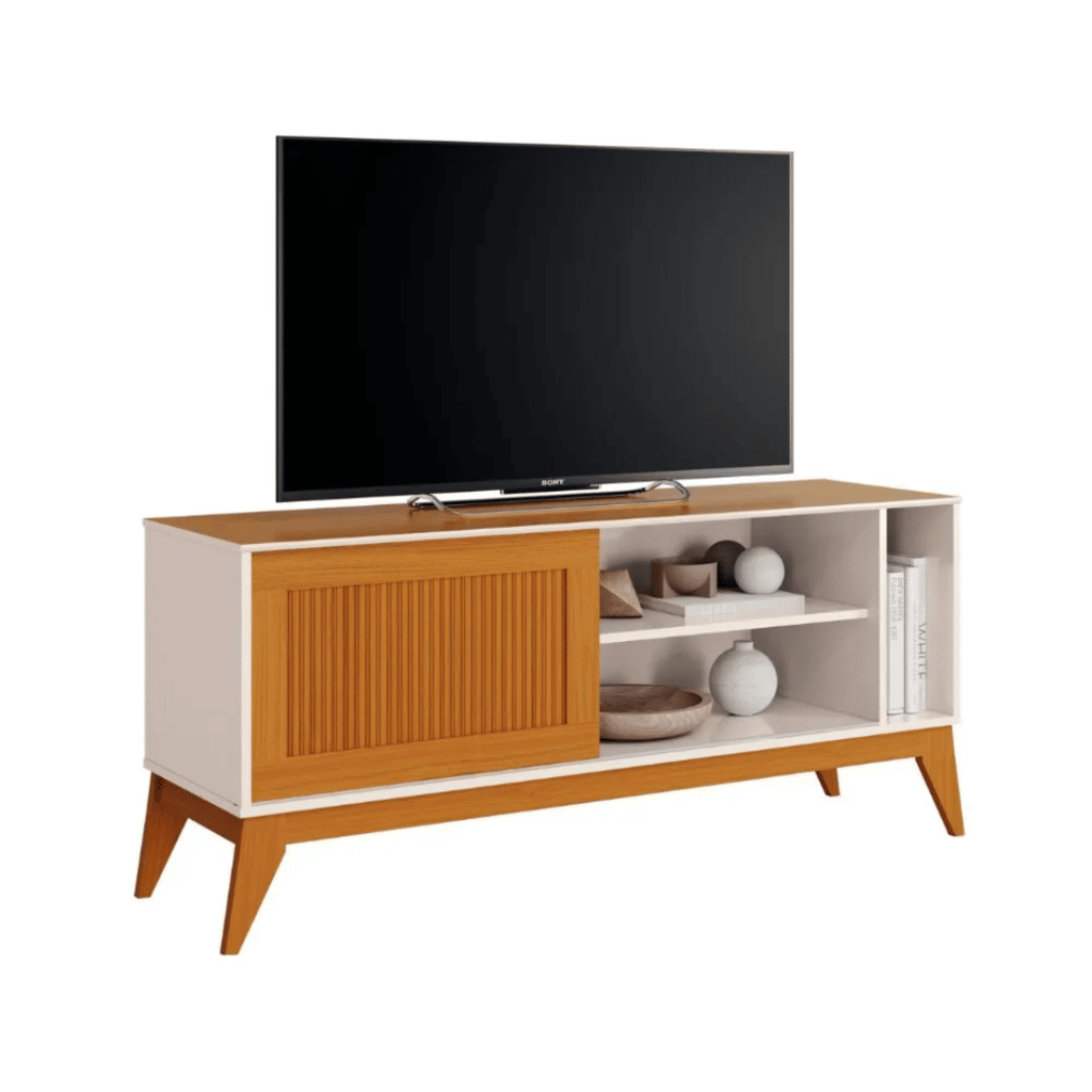 Rack para TV até 55 polegadas 1 Porta de Correr EDN Aruba - Off White/Cedro  Rack para TV até 55 polegadas 1 Porta de Correr EDN Aruba - Off White/Cedro