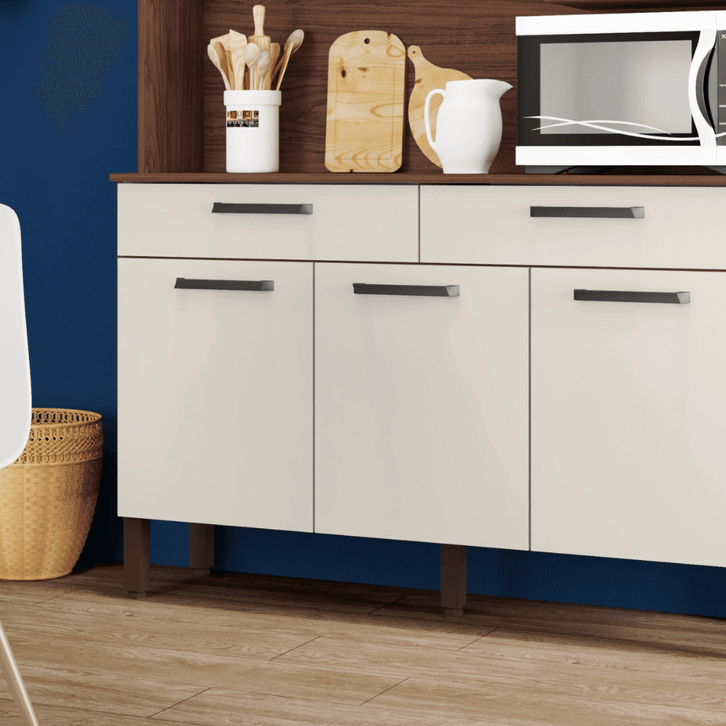 Armário de Cozinha Kit 6 Portas 2 Gavetas Modena  Nogueira/Off White - Kits Paraná Armário de Cozinha Kit 6 Portas 2 Gavetas Modena  Nogueira/Off White - Kits Paraná