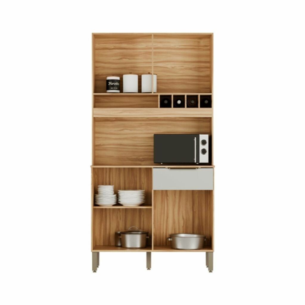 Armário de Cozinha Kit 4 Portas 1 Gaveta 100% MDF  Ronipa Moscato Amendoa/Off White Armário de Cozinha Kit 4 Portas 1 Gaveta 100% MDF  Ronipa Moscato Amendoa/Off White