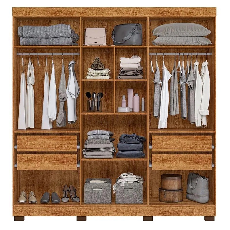 Guarda-roupa Flórida 6 Portas 4 Gavetas Tigus 210cm - Amadeirado/Off White