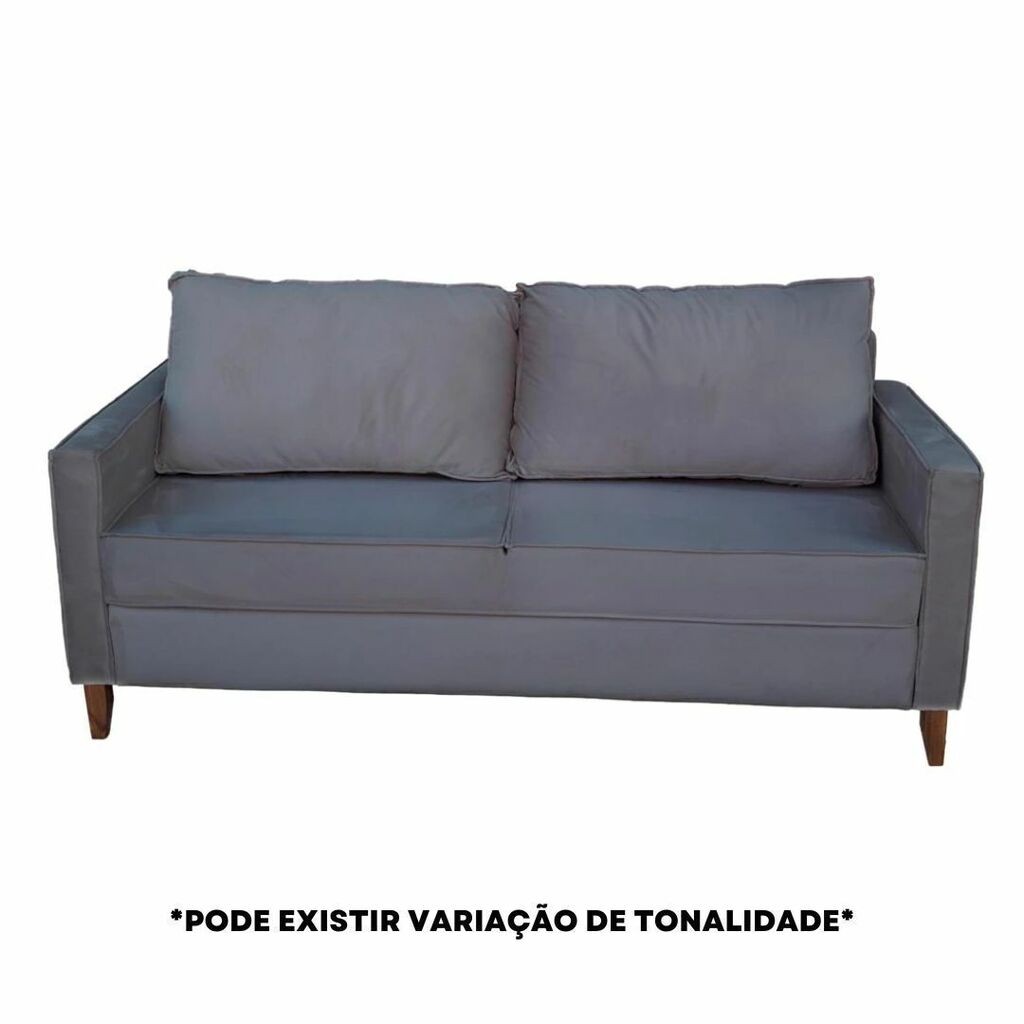 Sofá Chanel 3 Lugares com pés em Madeira de Eucalipto, Grafite - Malu Estofados Sofá Chanel 3 Lugares com pés em Madeira de Eucalipto, Grafite - Malu Estofados