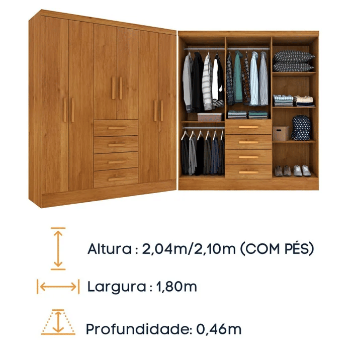 Guarda-Roupa Casal 6 Portas Tcil Móveis Arizona Cinamomo Guarda-Roupa Casal 6 Portas Tcil Móveis Arizona Cinamomo