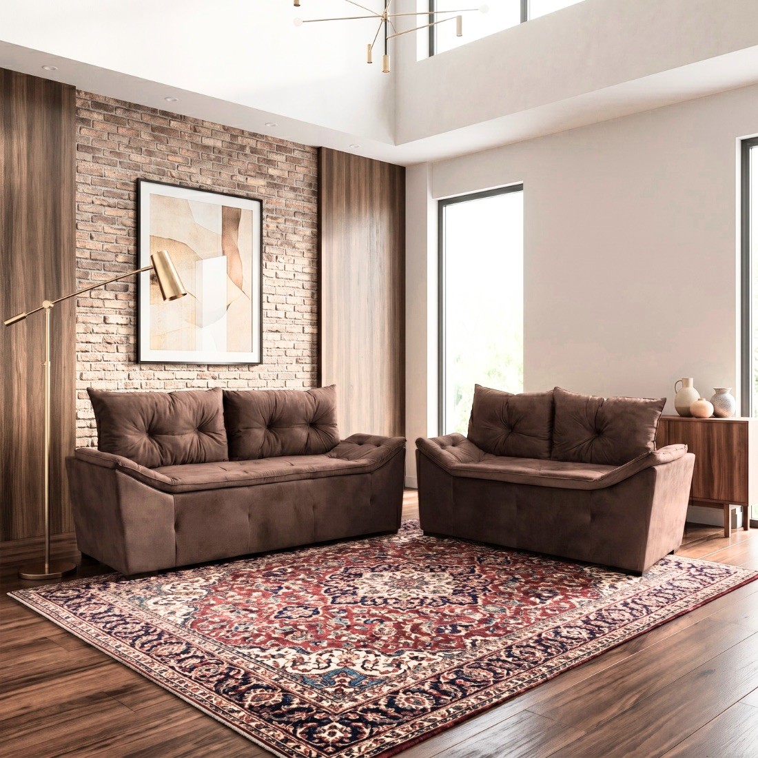 Sofá 3 e 2 Lugares Porto Marrom - Malu Estofados Sofá 3 e 2 Lugares Porto Marrom - Malu Estofados