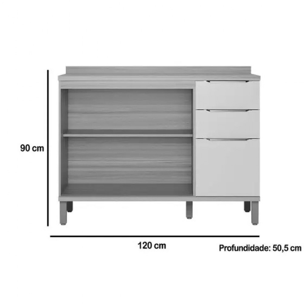 Balcão de Cozinha 100% MDF Sauvignon 2 Portas e 3 Gavetas p/ Pia c/Tampo 120cm Amendoa/Chumbo - Ronipa Balcão de Cozinha 100% MDF Sauvignon 2 Portas e 3 Gavetas p/ Pia c/Tampo 120cm Amendoa/Chumbo - Ronipa