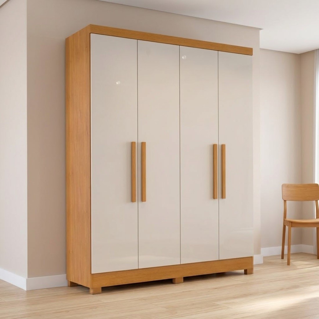 Guarda-Roupa Solteiro 100% MDF 4 Portas Sergipe Nature/Off White - Bianchi Guarda-Roupa Solteiro 100% MDF 4 Portas Sergipe Nature/Off White - Bianchi