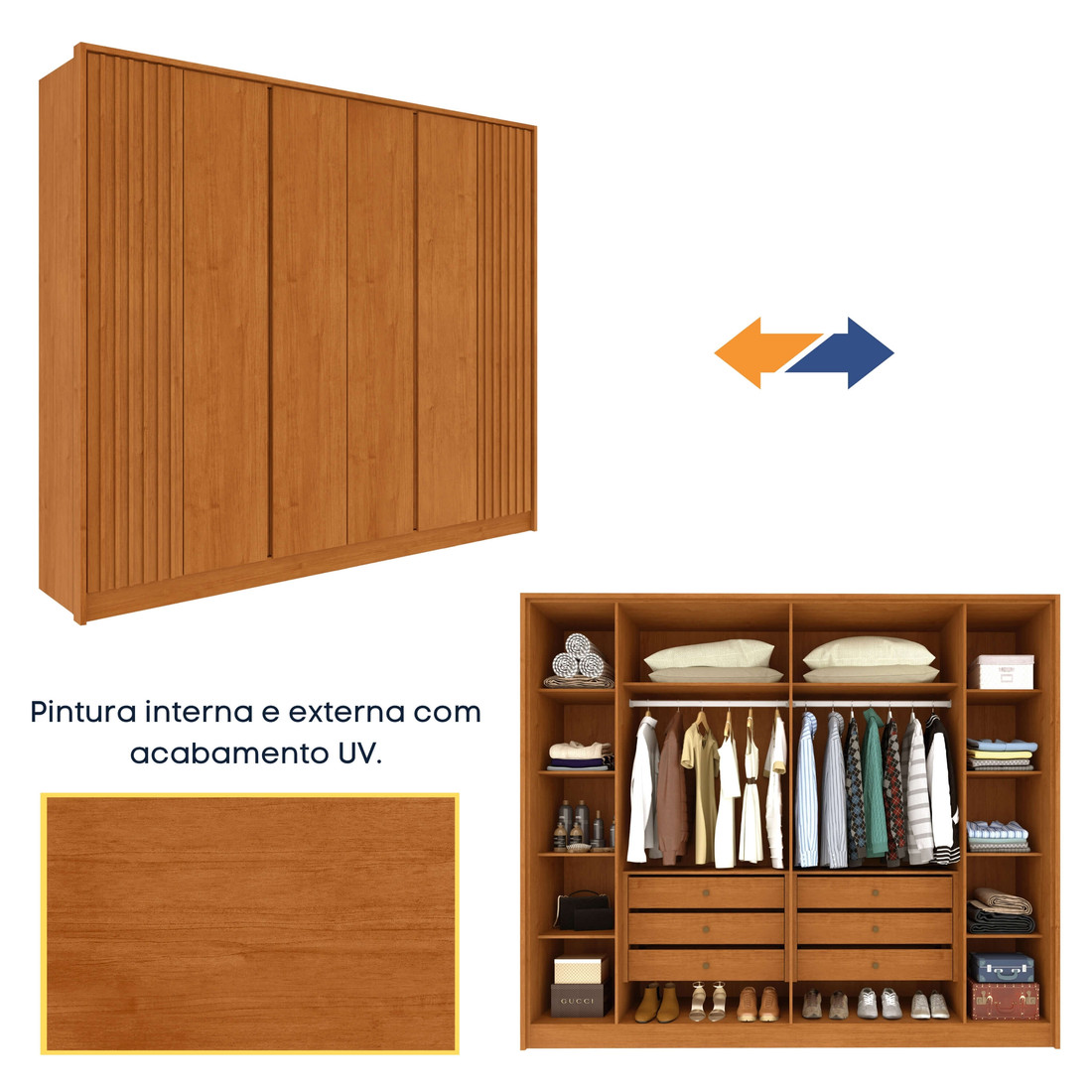 Guarda‑Roupa Casal Barcelona 6 Portas 6 Gavetas Ripado Cinamomo/Off White Guarda‑Roupa Casal Barcelona 6 Portas 6 Gavetas Ripado Cinamomo/Off White