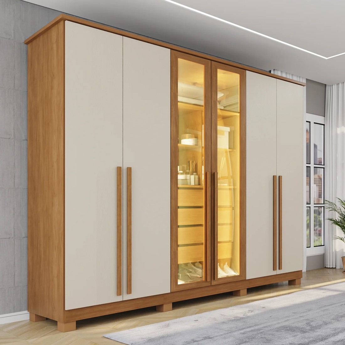 Guarda-roupa 100% MDF Toronto Reflecta 6 Portas 4 Gavetas 240cm IMOP - Cinamomo/Arena