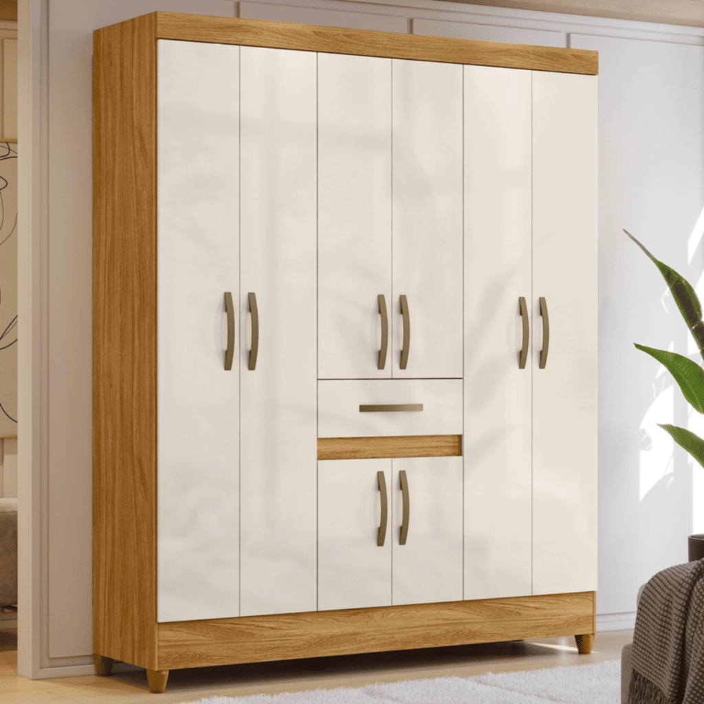 Guarda-Roupa Solteiro 6 Portas Moval Portugal Freijó/Off White Guarda-Roupa Solteiro 6 Portas Moval Portugal Freijó/Off White