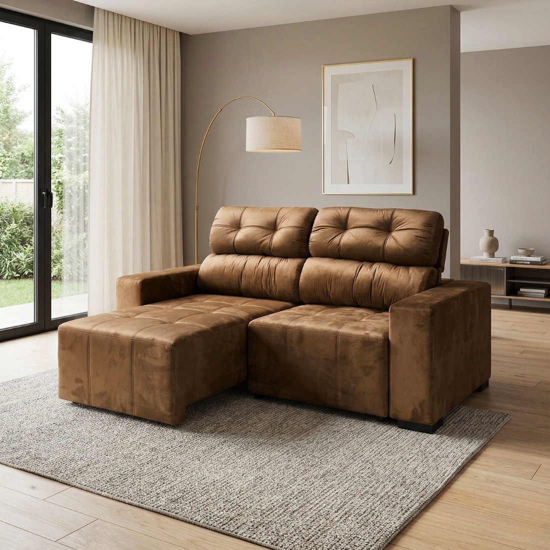 Sofá Retrátil Reclinável Dcore Grécia 200cm 2 Módulos Cappuccino