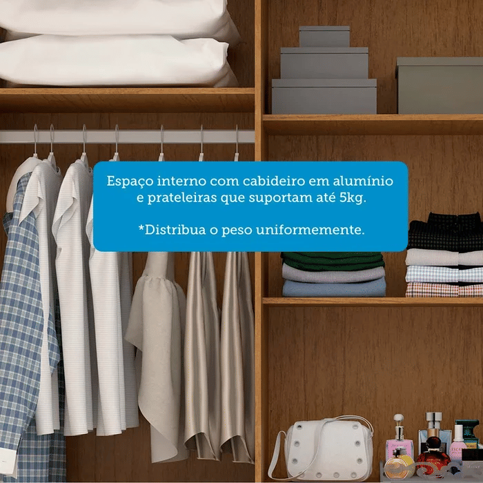 Guarda-Roupa com Espelho Debora 4 Portas 100% MDF Cinamomo - ACP Móveis Guarda-Roupa com Espelho Debora 4 Portas 100% MDF Cinamomo - ACP Móveis