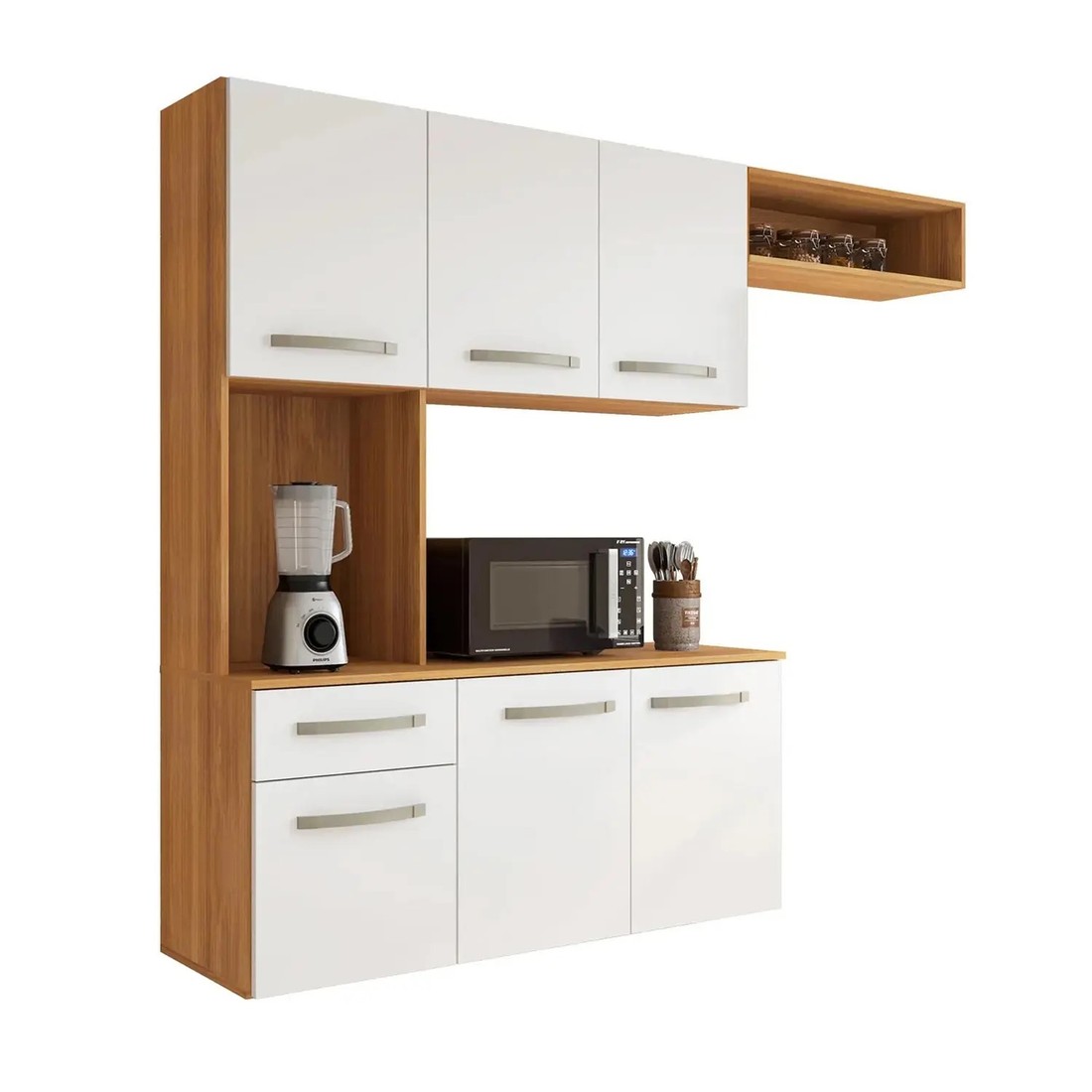 Cozinha Compacta Suspensa Completa Belíssima Freijo/Off White - Fiorello Cozinha Compacta Suspensa Completa Belíssima Freijo/Off White - Fiorello