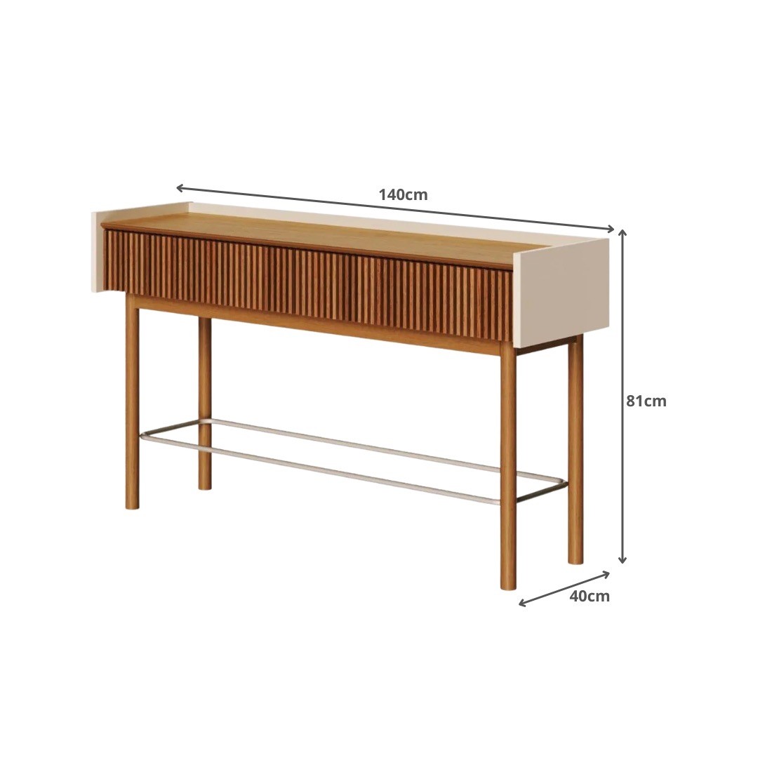 Aparador Dune Ripado 140cm Imcal 2 Gavetas Fecho Toque Madeira Maciça Corrediças Telescópicas - Off White/Nature