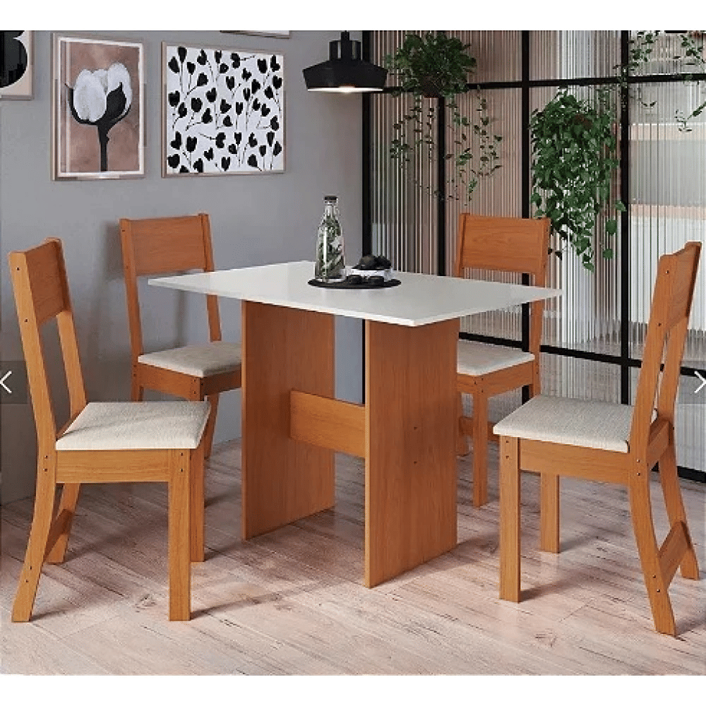 Conjunto Mesa Indékes Evora Lisboa 110cm com 4 Cadeiras - Freijó/Off White Conjunto Mesa Indékes Evora Lisboa 110cm com 4 Cadeiras - Freijó/Off White