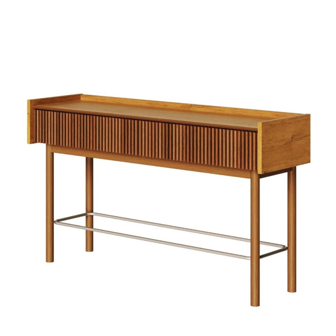 Aparador Dune Ripado 140cm Nature 2 Gavetas Fecho Toque Madeira Maciça Corrediças Telescópicas Tampo Bandeja - Imcal