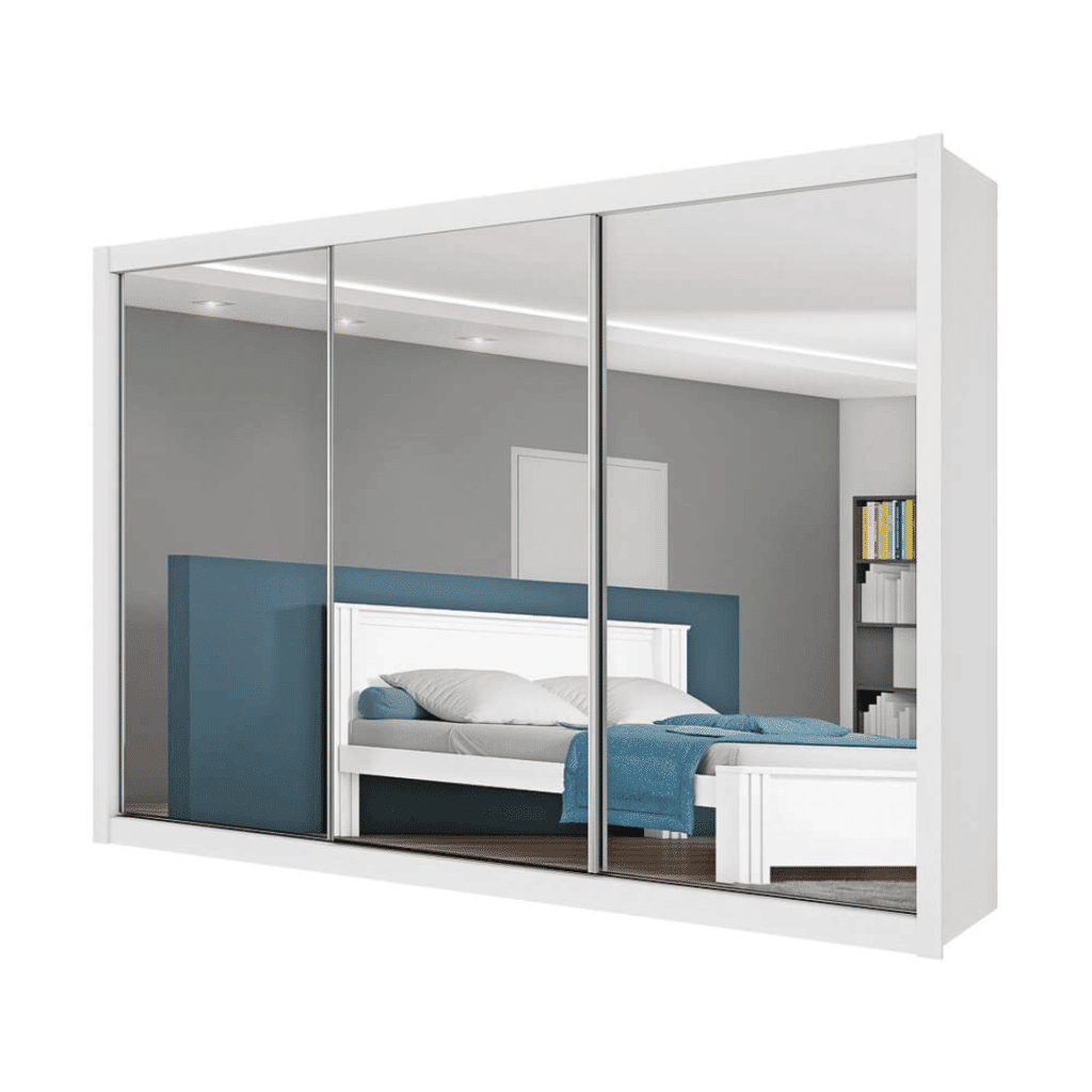 Guarda-Roupa Casal Com Espelho 100% MDF 3 Portas de Correr Toronto Branco Europa Guarda-Roupa Casal Com Espelho 100% MDF 3 Portas de Correr Toronto Branco Europa
