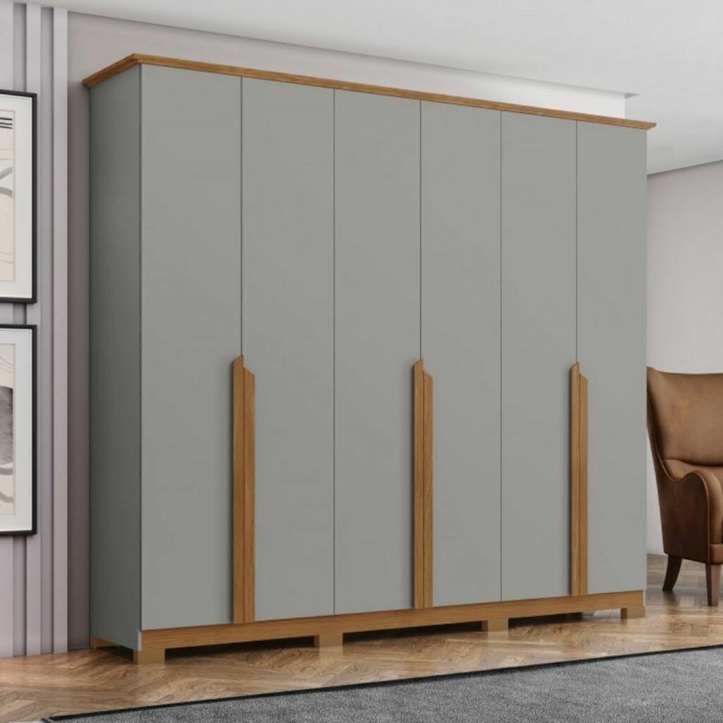 Guarda-roupa Casal Andreas 6 Portas Cinza/Nature - Henn Guarda-roupa Casal Andreas 6 Portas Cinza/Nature - Henn