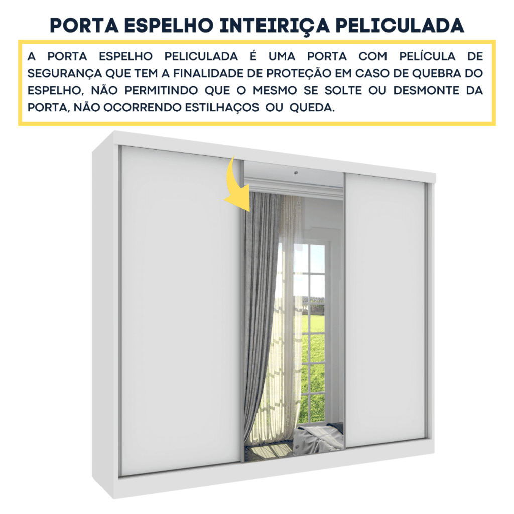 Guarda-Roupa Casal 100% MDF Com Espelho 3 Portas de Correr 6 Gavetas Tcil Móveis Milão Branco Guarda-Roupa Casal 100% MDF Com Espelho 3 Portas de Correr 6 Gavetas Tcil Móveis Milão Branco
