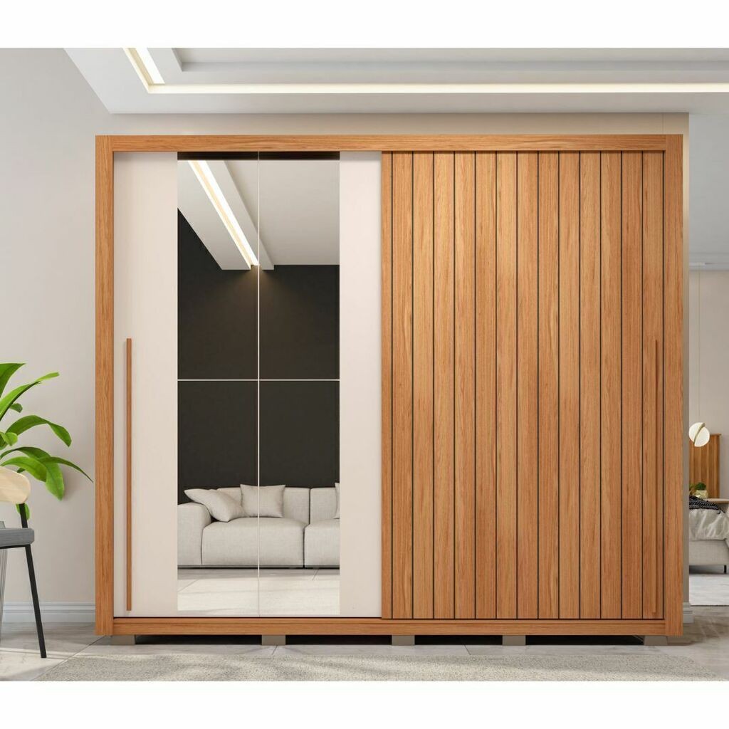 Guarda-Roupa Casal 100% MDF Moviment 2 Portas 4 Gavetas com Espelho Freijó/Off White - Caemmun Guarda-Roupa Casal 100% MDF Moviment 2 Portas 4 Gavetas com Espelho Freijó/Off White - Caemmun