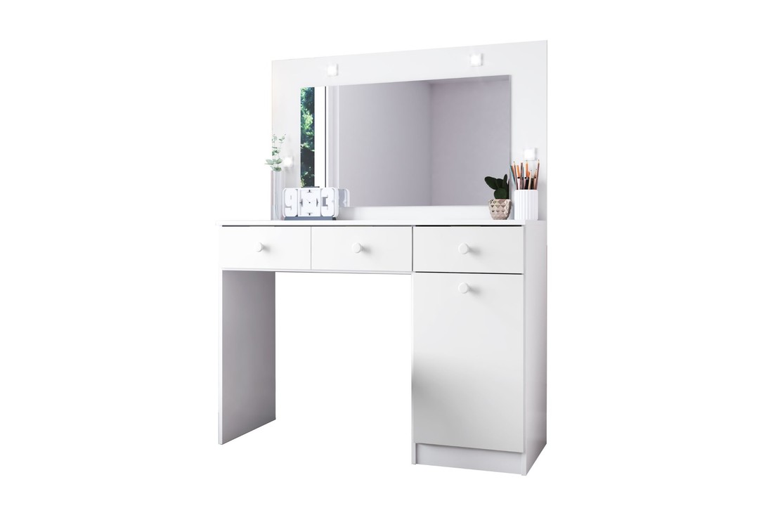 Penteadeira com Espelho e Led 3 Gavetas 1 Porta Condessa Branco Fiorello