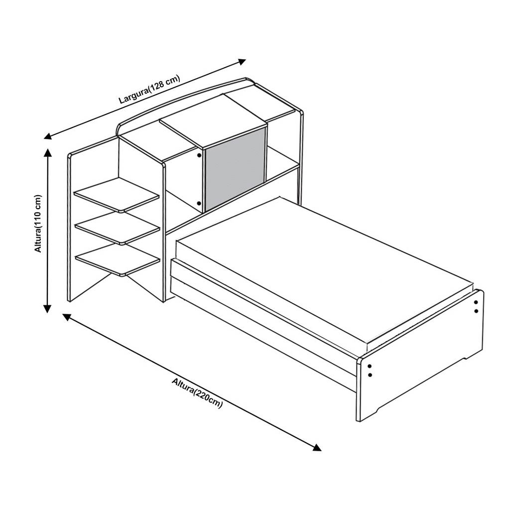 Cama Bibox Solteiro em MDF Colorado Com Baú Branco - Bom Pastor