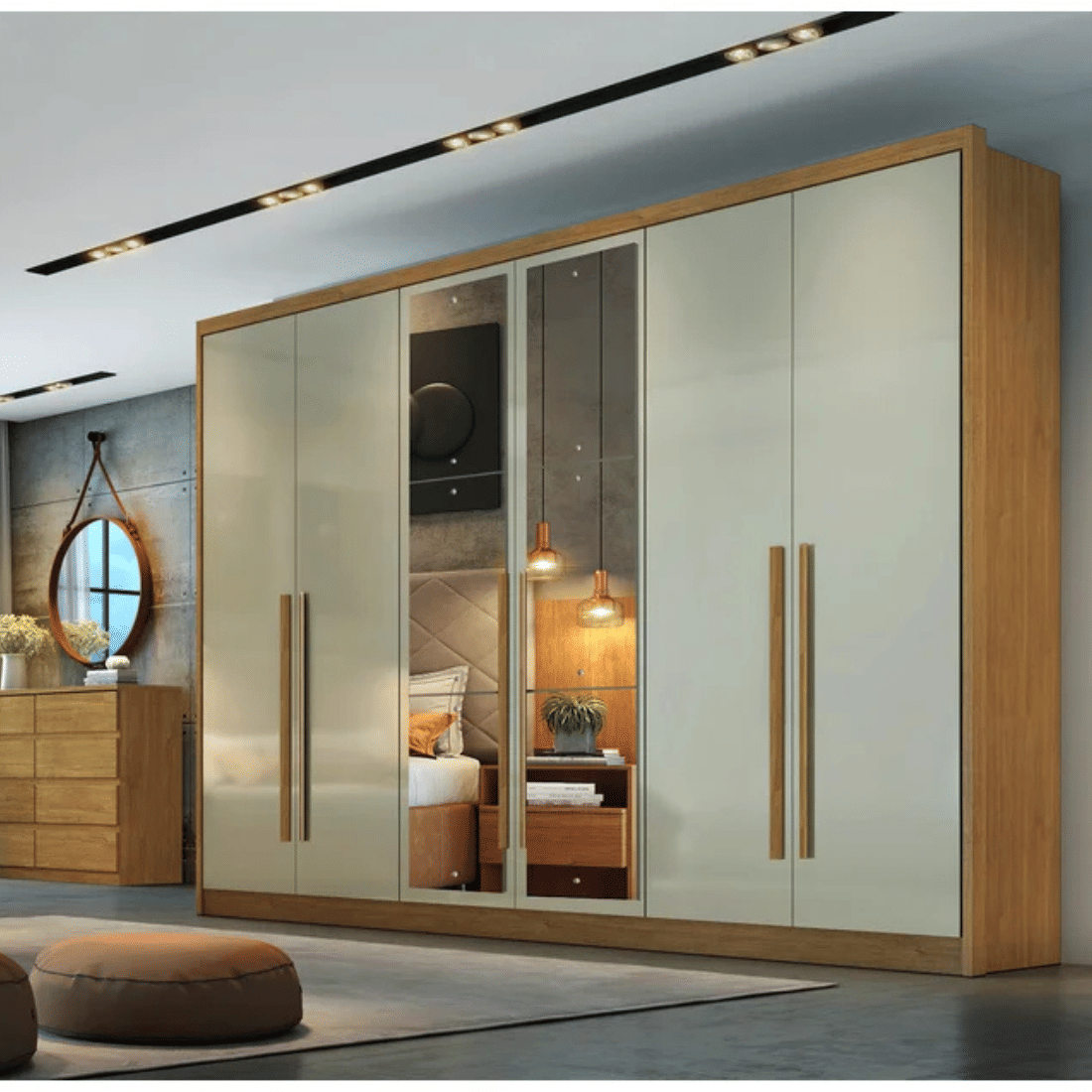 Guarda Roupa Casal com Espelho 6 Portas 6 Gavetas 100% MDF Robust Cumaru/Fendi - Novo Horizonte Guarda Roupa Casal com Espelho 6 Portas 6 Gavetas 100% MDF Robust Cumaru/Fendi - Novo Horizonte