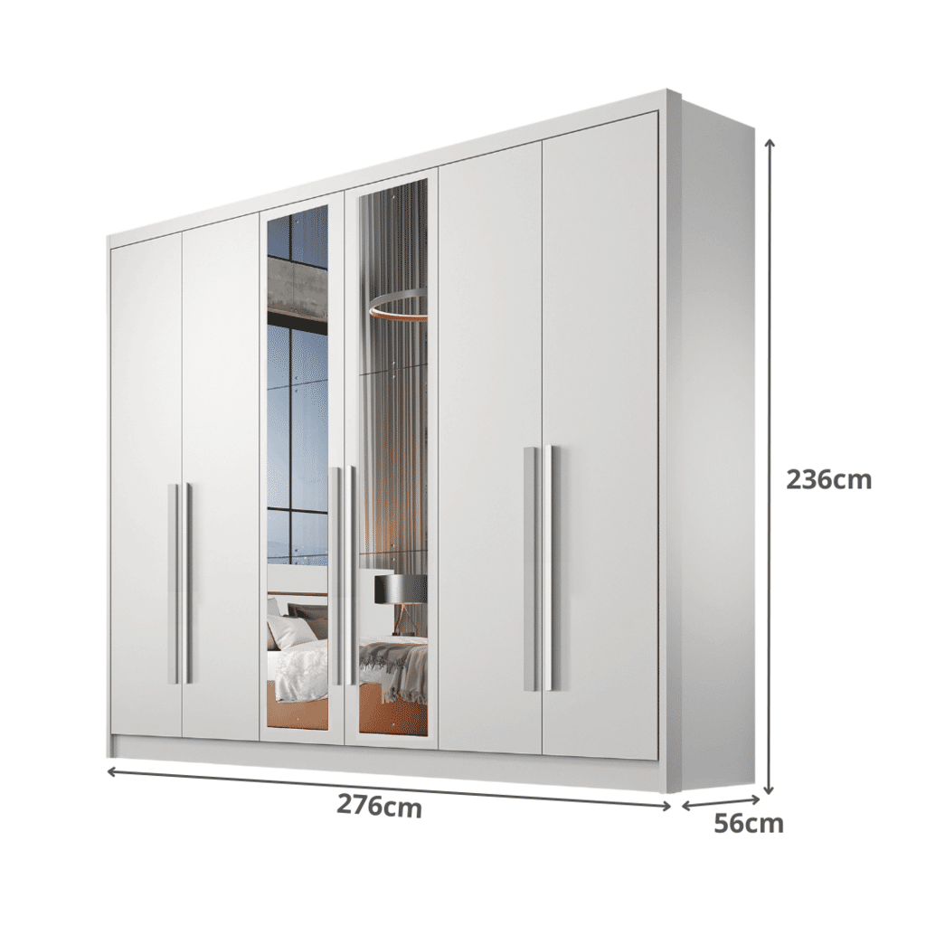 Guarda Roupa Casal com Espelho 6 Portas 6 Gavetas 100% MDF Robust Branco - Novo Horizonte Guarda Roupa Casal com Espelho 6 Portas 6 Gavetas 100% MDF Robust Branco - Novo Horizonte