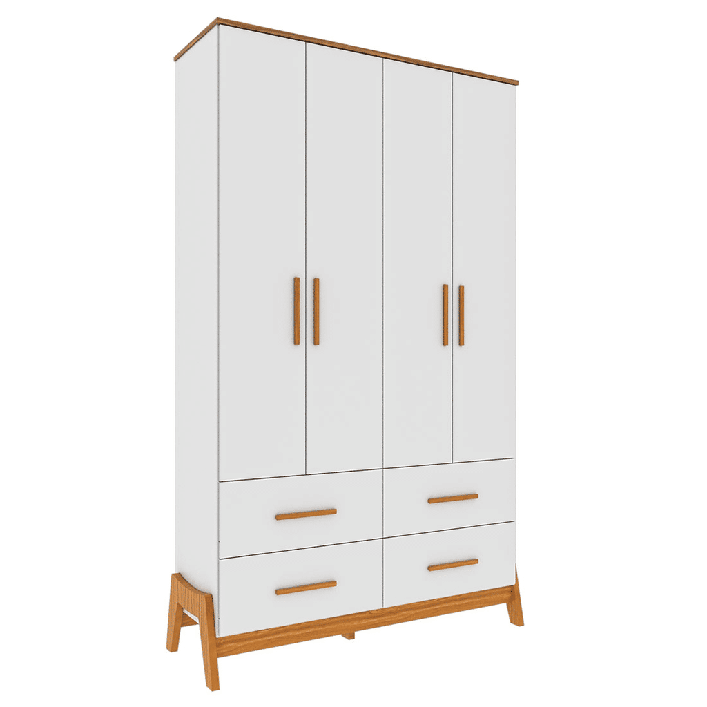 Guarda-Roupa Infantil 100% MDF 4 Portas Moveis Peroba Guti Branco Brilho/Amêndoa Guarda-Roupa Infantil 100% MDF 4 Portas Moveis Peroba Guti Branco Brilho/Amêndoa