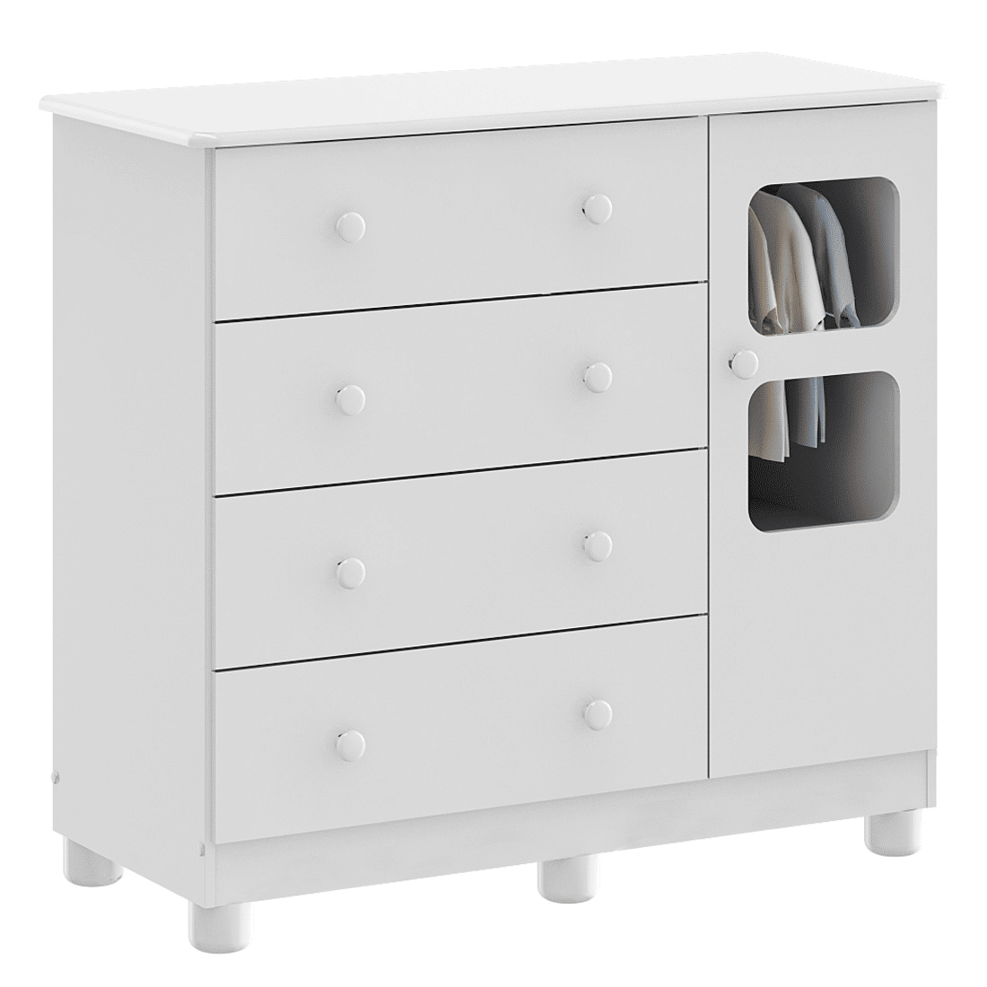 Cômoda Uli 100% MDF, 1 porta e 4 Gavetas Branco - Peroba Cômoda Uli 100% MDF, 1 porta e 4 Gavetas Branco - Peroba