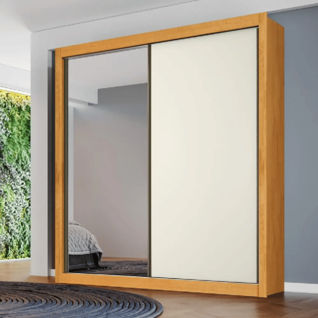 Guarda-Roupa Casal Com Espelho 100% MDF 2 Portas de Correr Zurique Peroba/Off White Europa Guarda-Roupa Casal Com Espelho 100% MDF 2 Portas de Correr Zurique Peroba/Off White Europa