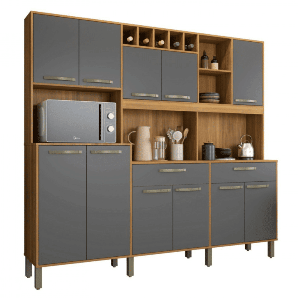 Armário de Cozinha Kit Milano 11 portas Freijó/Grafite - Fiorello