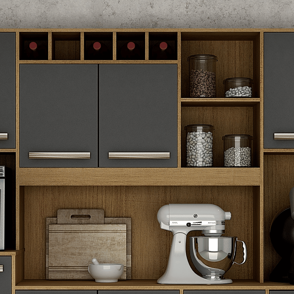 ArmÁrio de Cozinha Kit 11 Portas Petra com 2 Gavetas Cinamomo com Grafite - Valdemóveis ArmÁrio de Cozinha Kit 11 Portas Petra com 2 Gavetas Cinamomo com Grafite - Valdemóveis