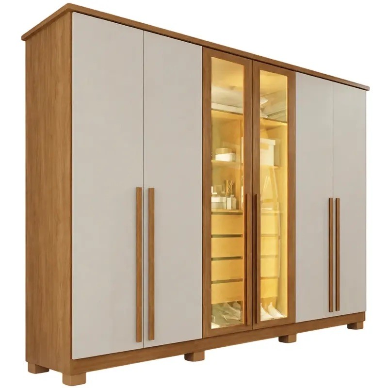 Guarda-roupa 100% MDF Toronto Reflecta 6 Portas 4 Gavetas 240cm IMOP - Cinamomo/Arena